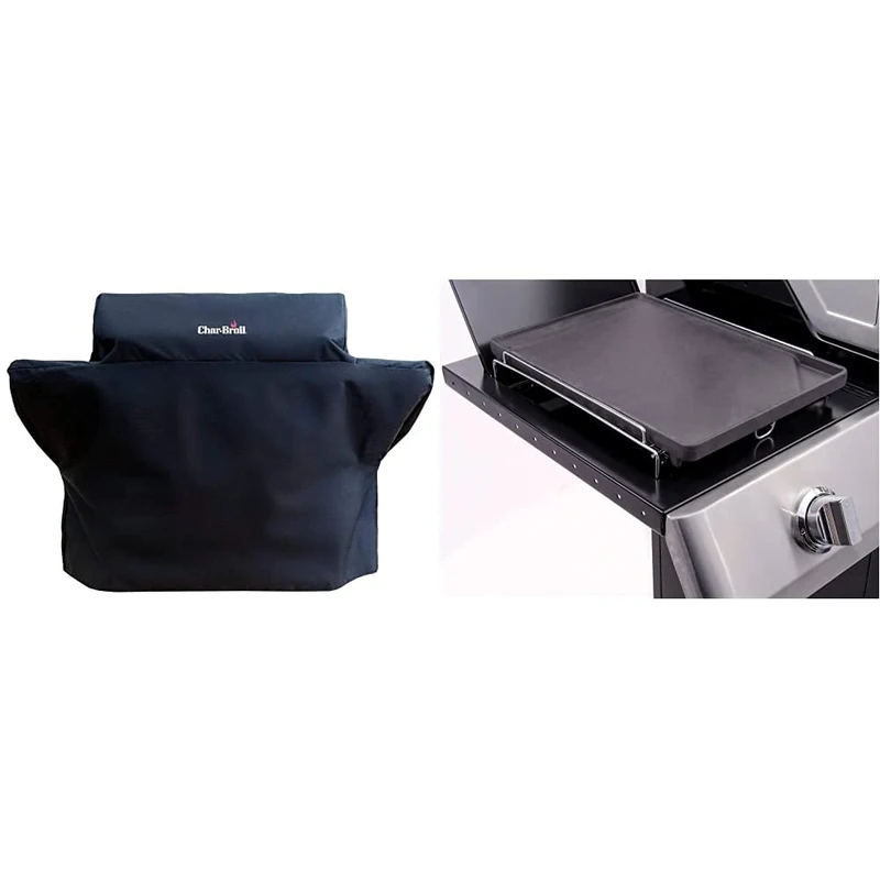 Char-Broil 140 005 - Premium 4 Burner Gas Barbecue Grill Cover, Black. & 140 515 - Cast Iron Side-Burner Griddle (Plancha).