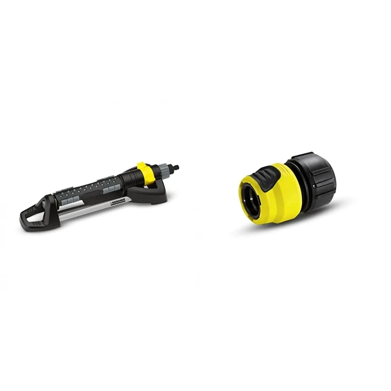 Kärcher Premium Oscillating Sprinkler - OS 5.320SV & 2.645-194.0 Universal Hose Connector Plus with Aqua Stop, Black, Yellow, 140.0 mm*48.0 mm*82.0 mm