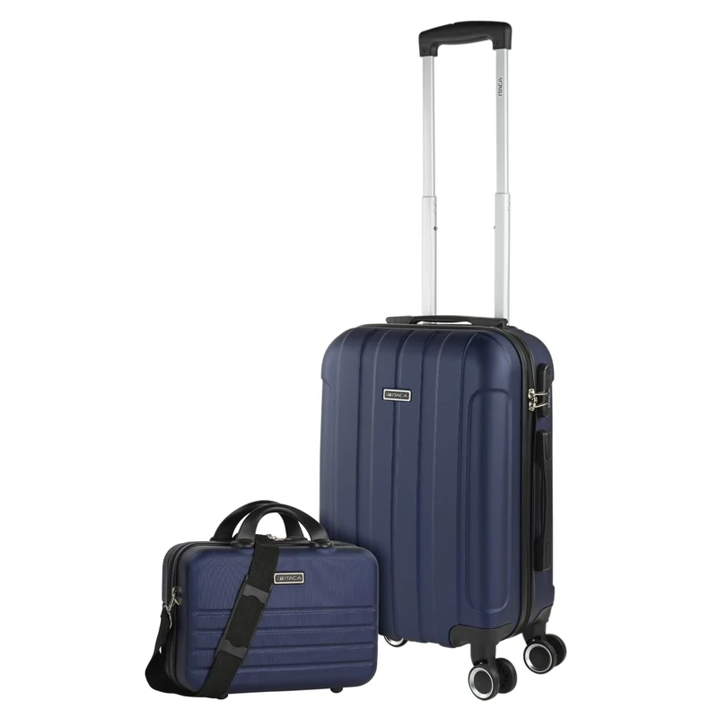 ITACA - Set of 4 Rigid Travel Cases 4 Wheels Trolley 55/64/73 cm + Beauty case ABS. Resistant and Light. Handle Padlock Handles. Small Medium and Large Cabin. 771100, Navy