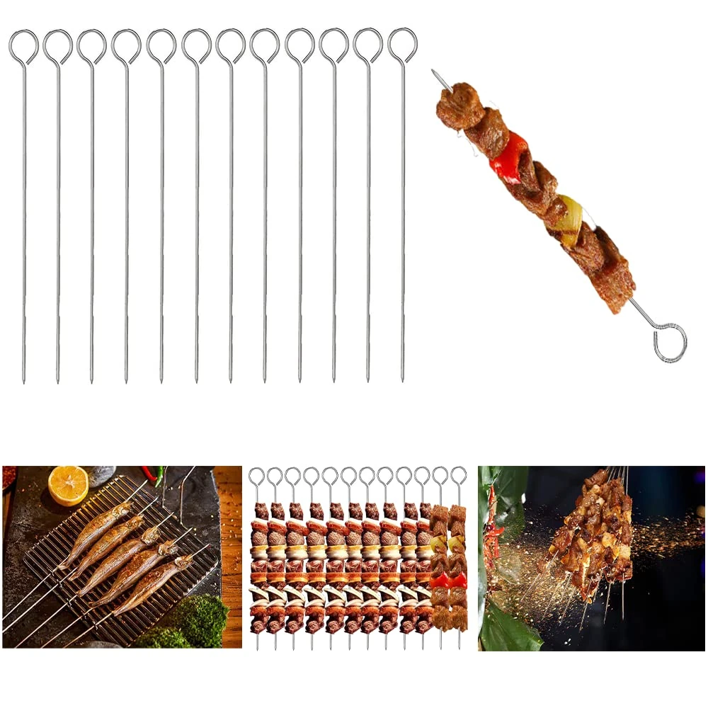 Ram® 12 X Metal BBQ Skewers Food Meat Kebab Skewers Grill Meat Cooking Barbecue Cooking Sticks PACK OF 12