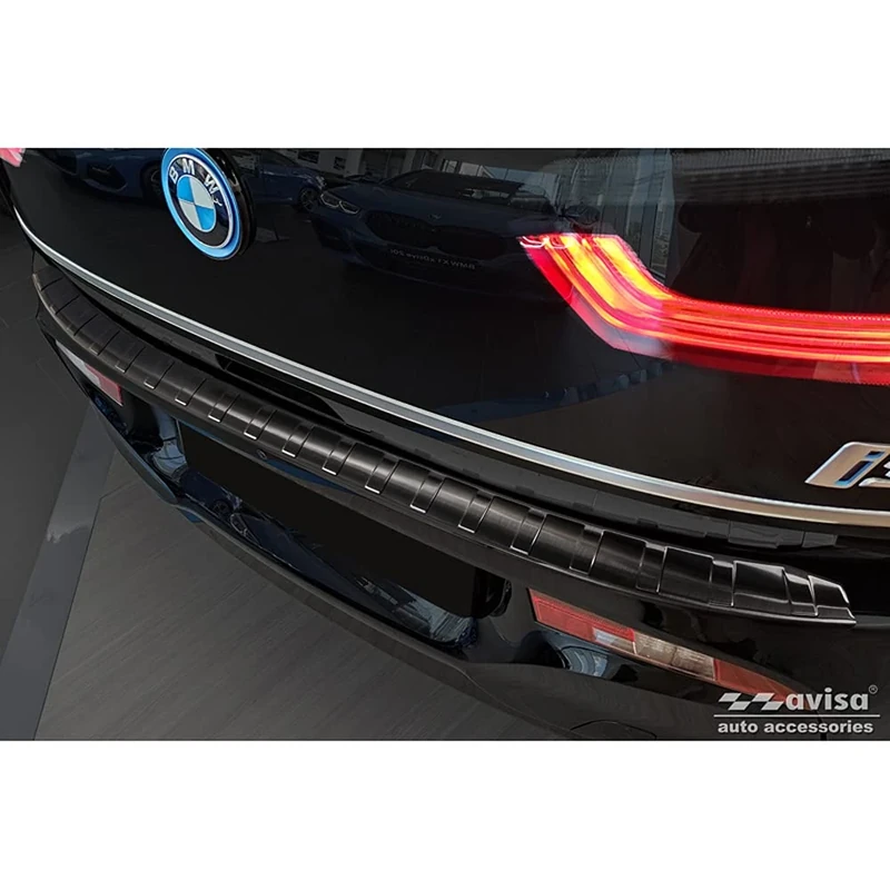 Avisa Black Stainless Steel Rear bumper protector compatible with BMW i3 (i01) 2013-2017 & FL 2017-2022 'Ribs'