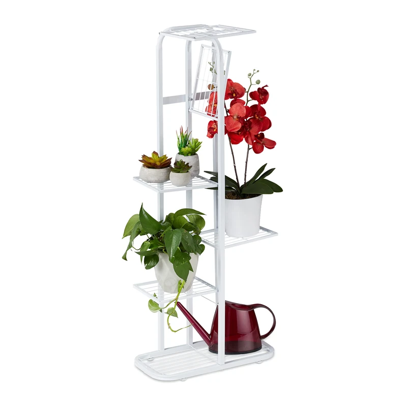 Relaxdays Metal Plant Stand - 6 Shelves Flower Rack, White