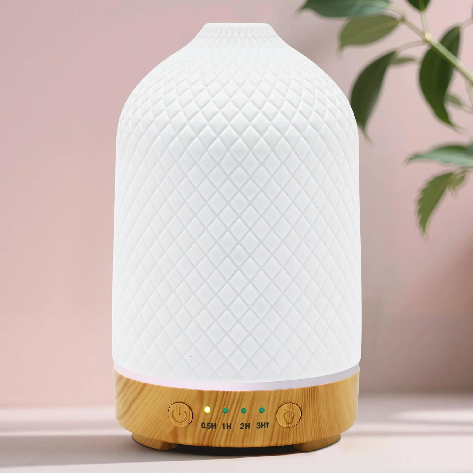 Essential Oil Diffuser Electric Aromatherapy Oil Diffuser 100ml Ceramic Aroma Scent Diffusers Humidifier with Auto Shut Off Ultrasonic Quiet/4 Timing Set/7 LED Lights for Home Office Sleep