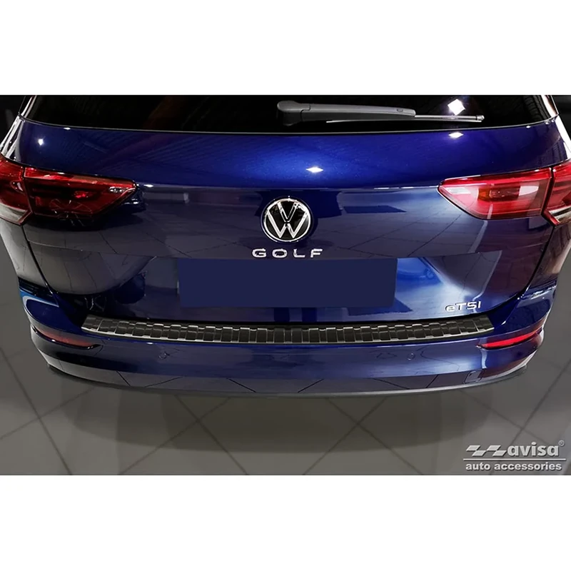 Avisa Black Stainless Steel Rear bumper protector compatible with Volkswagen Golf VIII Variant 2020-2024 & FL 2024- 'Ribs'
