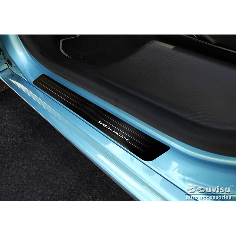 Avisa Black Stainless Steel Door sill protectors compatible with Renault Zoe FL 2019- 'Special Edition' - 4-pieces