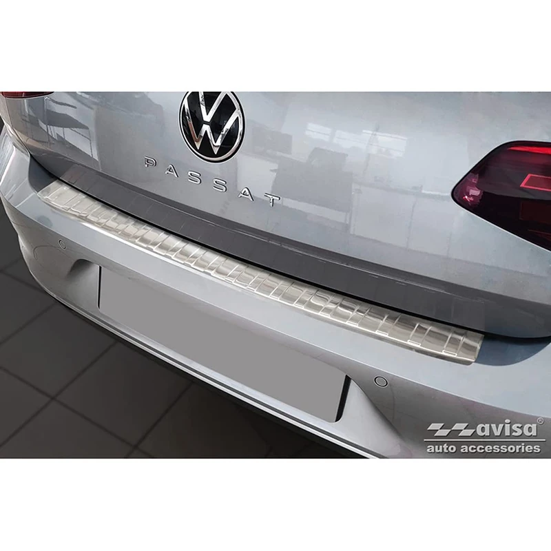 Avisa Stainless Steel Rear bumper protector compatible with Volkswagen Passat Sedan 2014-2019 & FL 2019-2023 'Ribs'