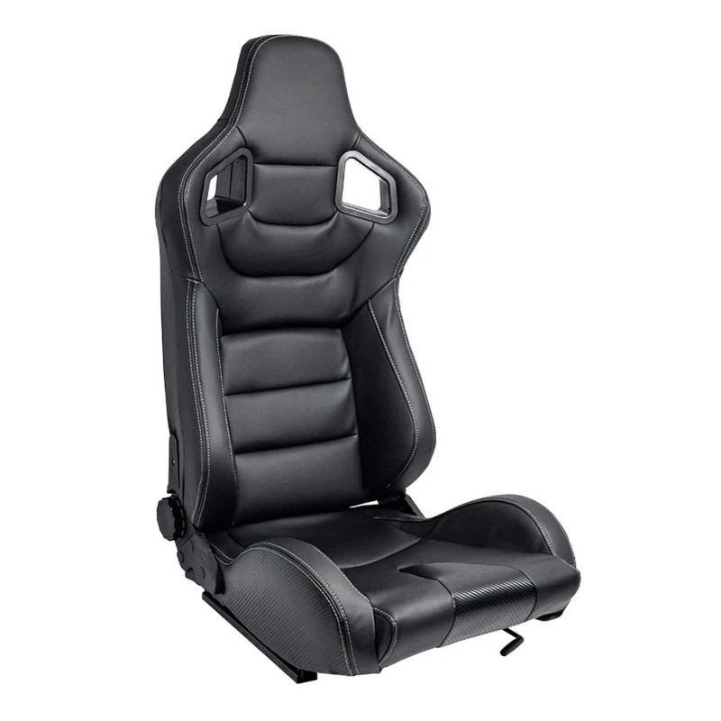 AutoStyle Sport seat 'RK' - Black Synthetic leather + SIlver stitching - Dual-side reclinable back-rest - incl. slides