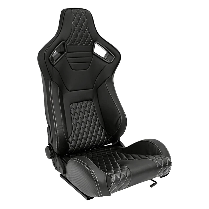 AutoStyle Sport seat 'AK' - Black Synthetic leather + SIlver stitching - Dual-side reclinable back-rest - incl. slides