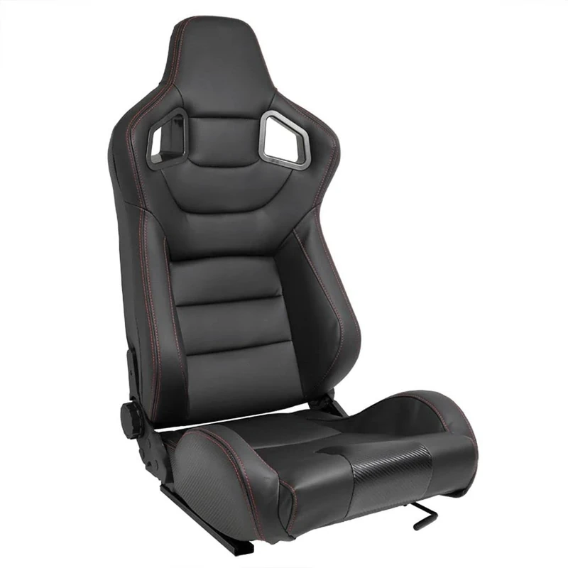 AutoStyle Sport seat 'RK' - Black Synthetic leather + Red stitching - Dual-side reclinable back-rest - incl. slides