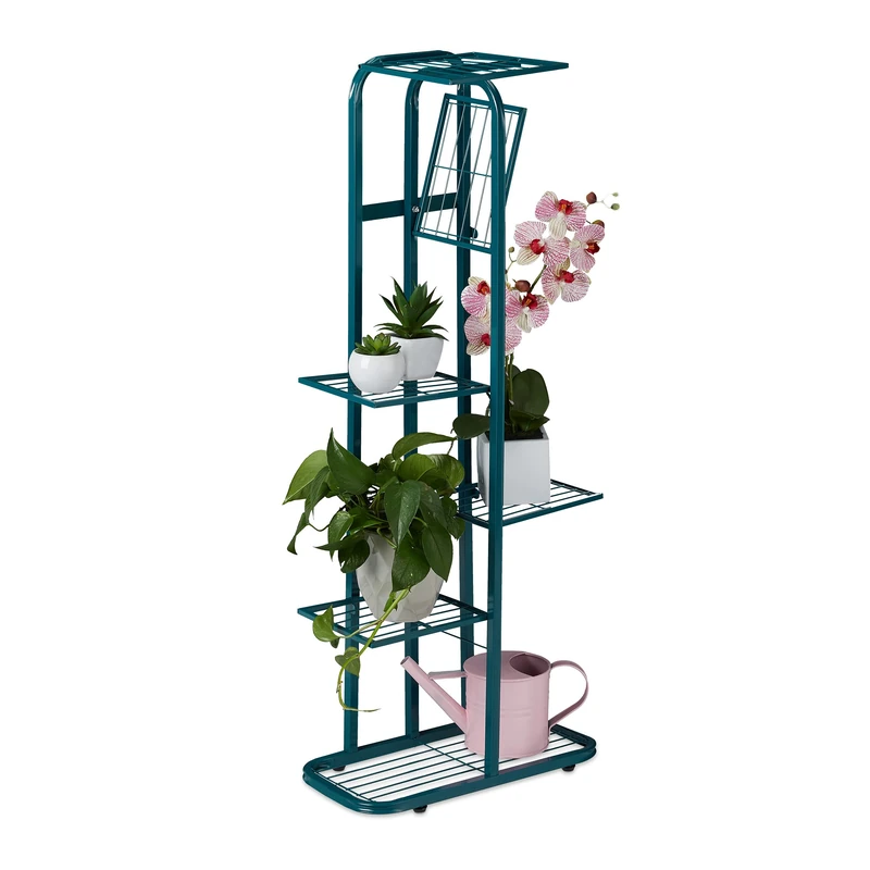 Relaxdays Plant Stand, 6 Shelves, Flower Rack, Indoor, H x W x D: 107 x 44 x 24 cm, Metal, Green, Steel
