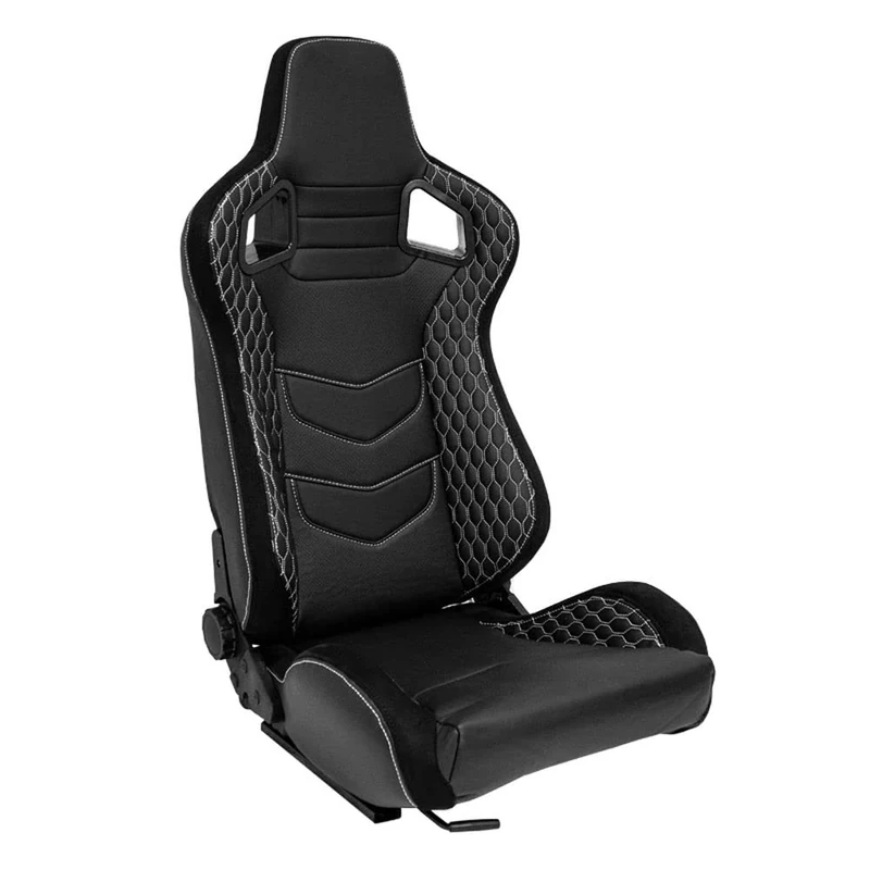 AutoStyle Sport seat 'JW' - Black Synthetic leather + SIlver stitching - Dual-side reclinable back-rest - incl. slides