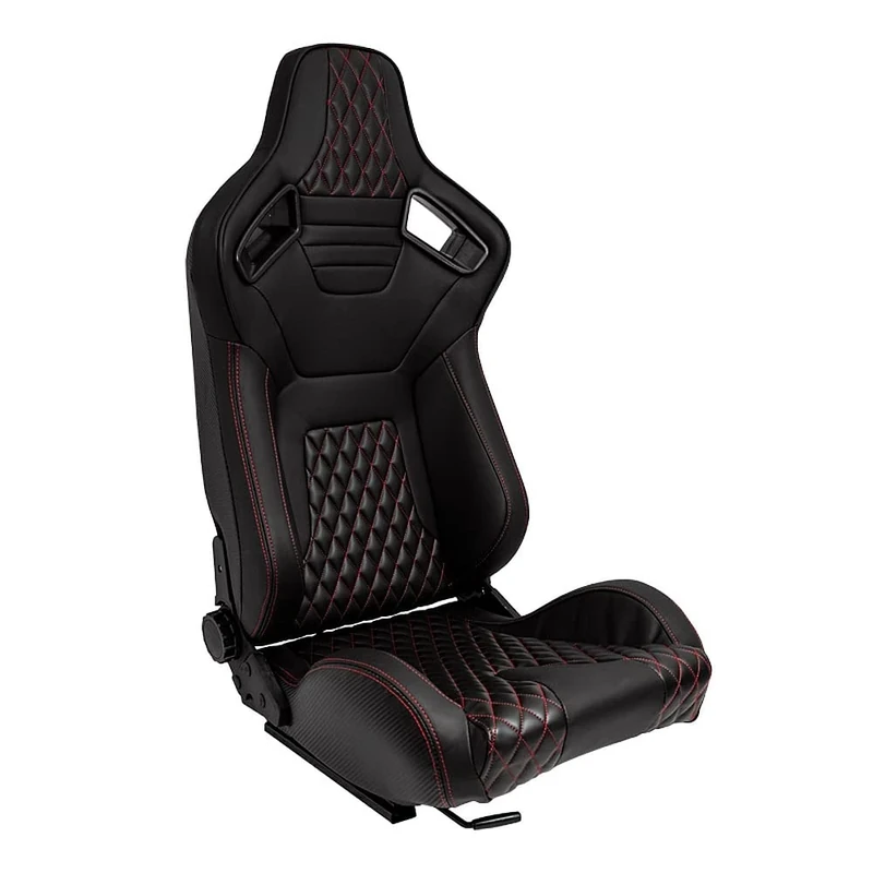 AutoStyle Sport seat 'AK' - Black Synthetic leather + Red stitching - Dual-side reclinable back-rest - incl. slides
