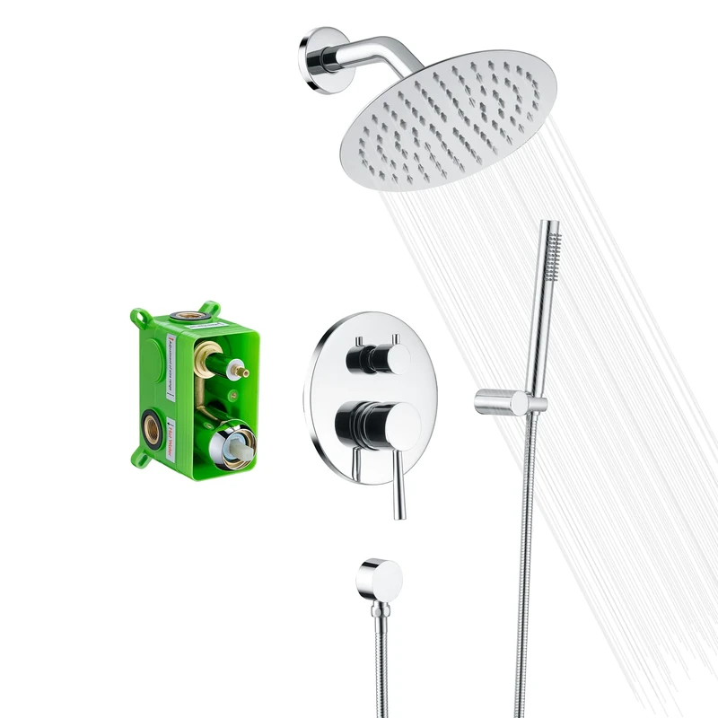 SUMERAIN Rain Shower System, Wall Mounted Bathroom Shower Faucet Set with 8" Shower Head and Brass Hand Shower, Rough in Valve Included