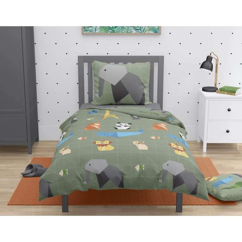 Home Linge Passion 100% Cotton Childrens Duvet Cover Set 140 x 200 cm Green