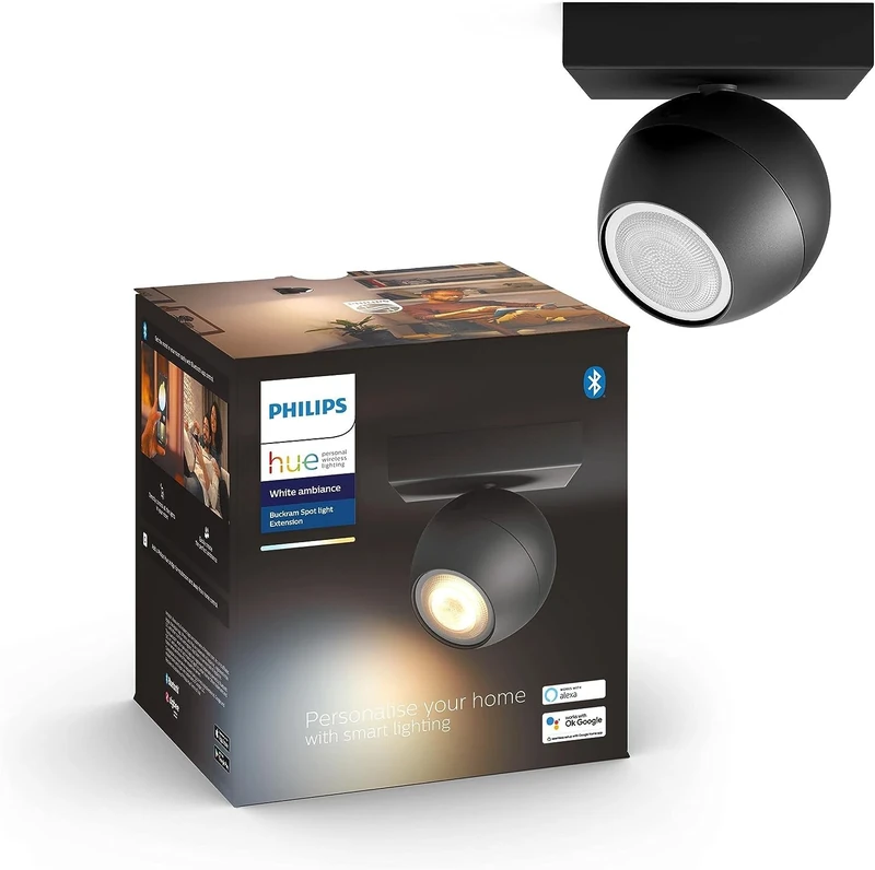 Philips Hue Buckram White Ambiance Smart Single Ceiling Spotlight Extension Led [Gu10 Spot], Black with Bluetooth Works with Alexa, Google Assistant and Apple Homekit