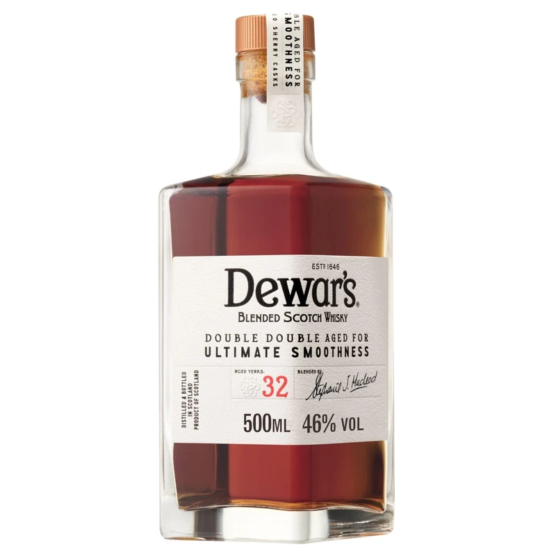 Dewar's Double Double 32 Year Old Blended Scotch Whisky, 46% ABV, 50cl, with Gift Box, Finished in Pedro Ximenez Sherry Casks, 500ml