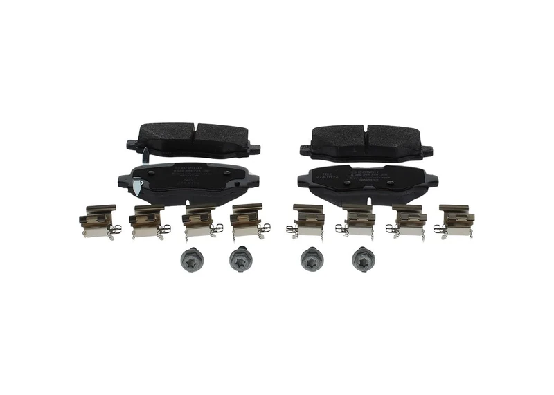 Bosch BP1760 - Brake Pads Car Rear Axle - Bosch Quality - Reduced Noise and Dust - ECE-R90 Certified - Copper-Free - 1 Set of 4 Pads - With Accessories