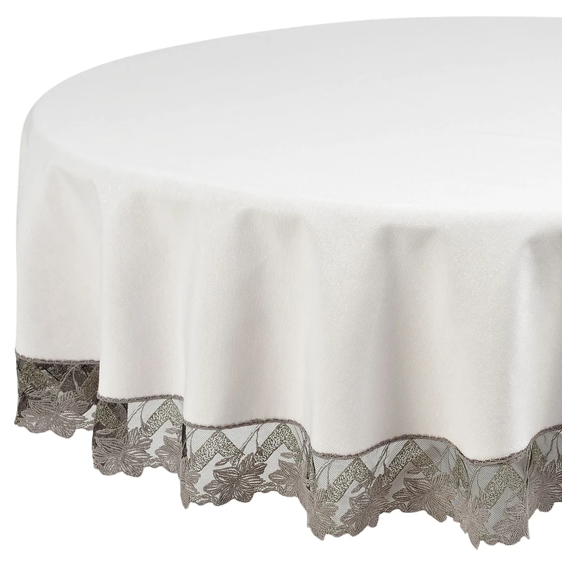 Deco Mex IN68837 Round Tablecloth Cotton Polyester Grey Regular Size