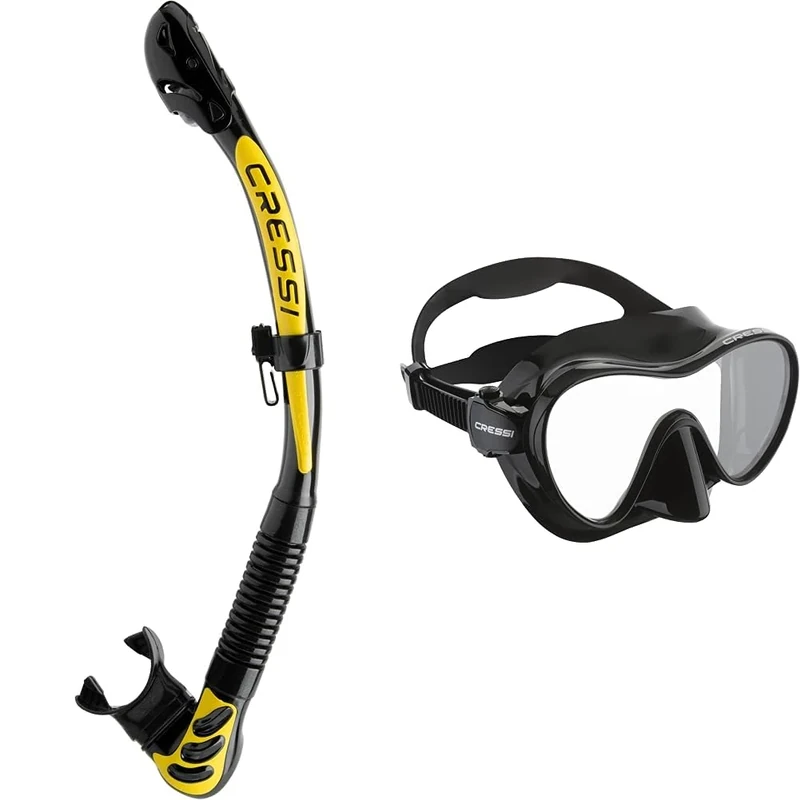 Cressi CressiCressi Alpha Ultra Dry Snorkel Dry - Black/Yellow, Uni & F1 Mask - Frameless Diving Mask made in sof Silicone for ensure comfort and perfect seal., BlackCressi