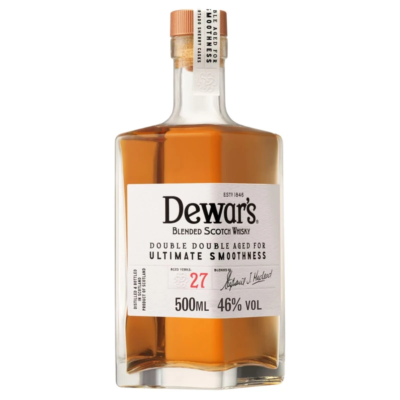 Dewar's Double Double 27 Year Old Blended Scotch Whisky, 46% ABV, 50cl, with Gift Box, Finished in Palo Cortado Sherry Casks, 500ml