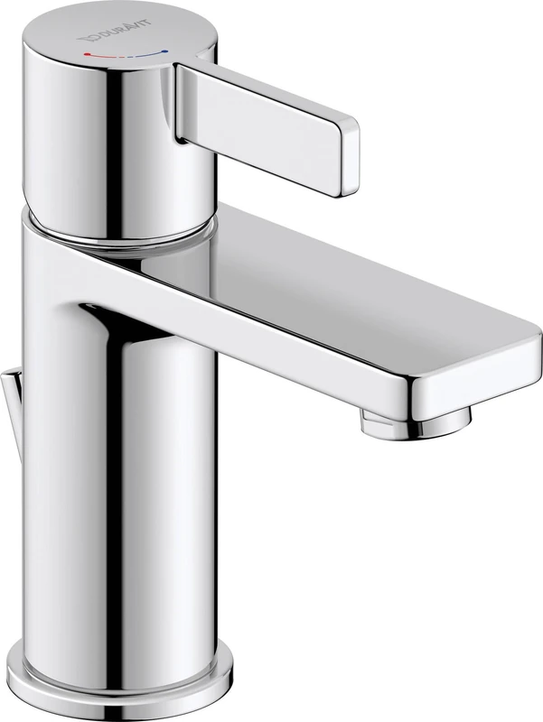 Duravit D-Neo Small Basin Mixer Tap (Spout Height 87mm). Bathroom Tap with Pop Up Waste and FreshStart Energy Saving Function, Chrome