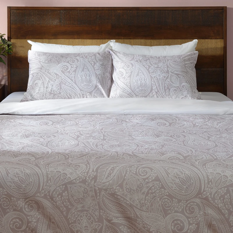 Deco Mex NH180506 4-Piece Satin Cotton Duvet Cover Set, Beige, White, Regular Size