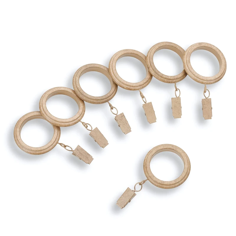 MODE Farmhouse Collection Beveled Clip Curtain Rings, 14 Count - Weathered Oak - Image 1