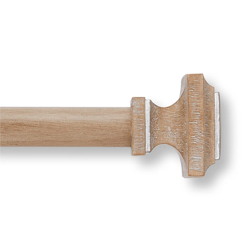 MODE Farmhouse Collection Single Curtain Rod Set with Cottage Square Finials - 36 to 72 in, Weathered Oak