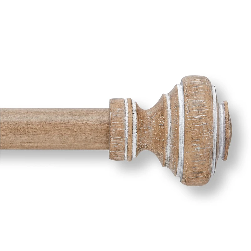 MODE Farmhouse Collection Single Curtain Rod Set with Porch Doorknob Finials - 36 to 72 in, Weathered Oak