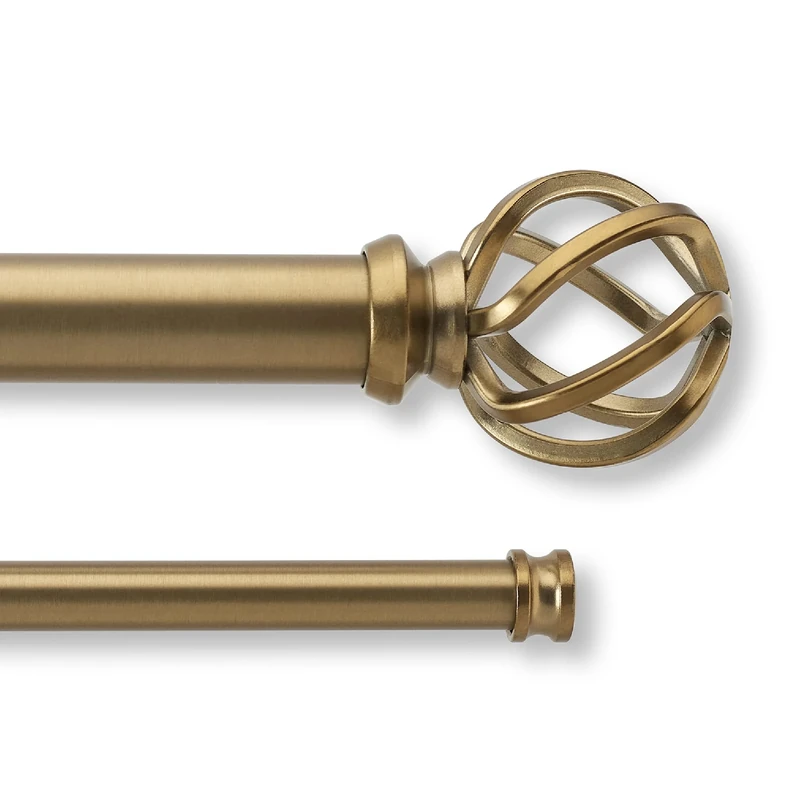 MODE Premium Collection Double Curtain Rod Set with Birdcage Finials - 72 to 144 in, Gold