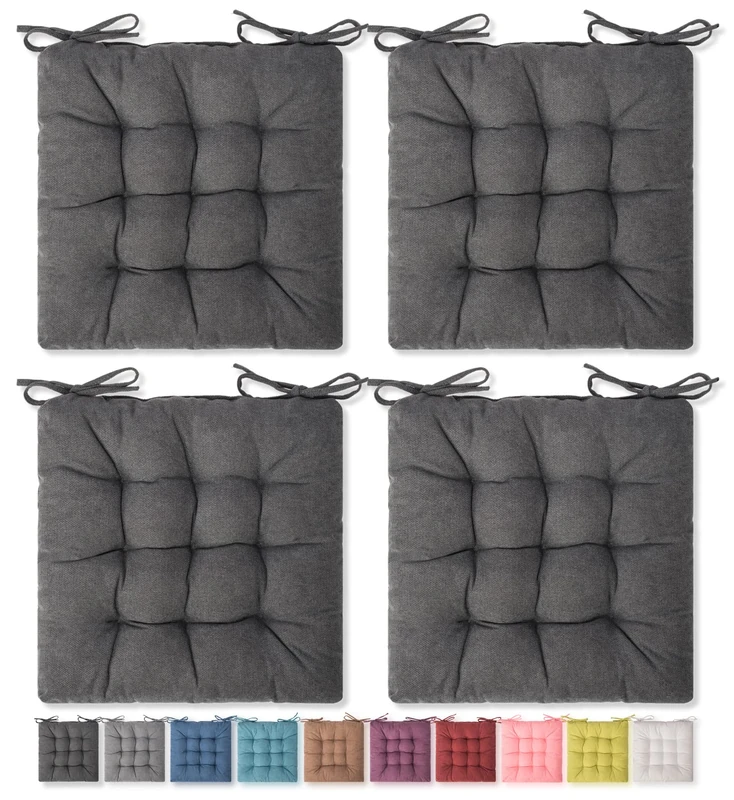 SQUARE MOON 4 Pack Seat Cushion, Chair Cushion, Comfort Chair Pads, Chair Mat for Indoor, Outdoor Dining Chair, Office Chair, Desk Chair (16" × 16" × 4 Pack, Dark Grey)