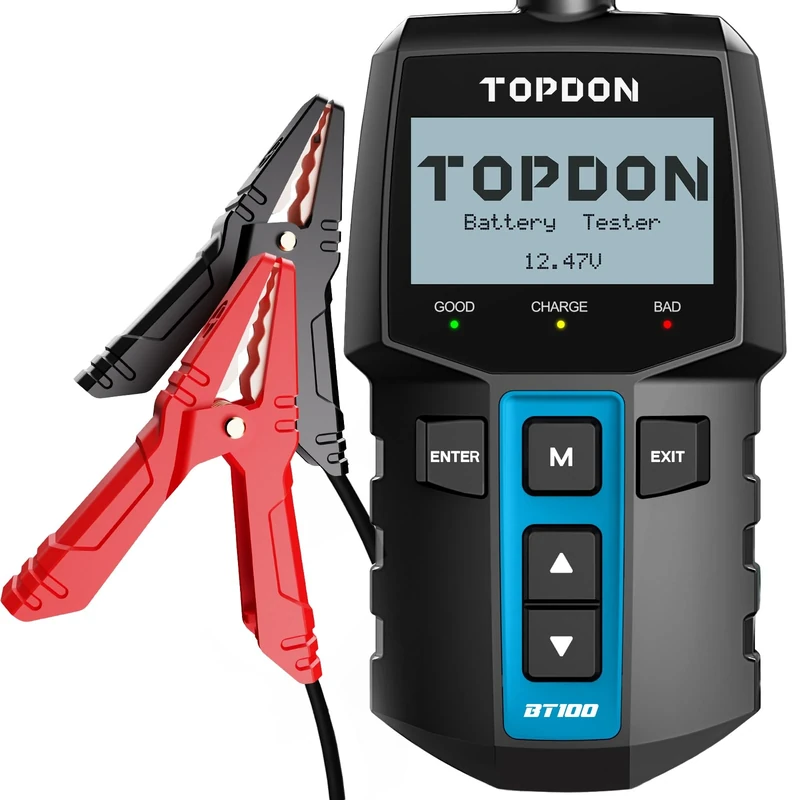 TOPDON BT100 Car Battery Tester, 12V 100-2000CCA Battery Tester with Cranking Charging Tests, Digital Auto Battery Analyzer for Car Truck Motor Boat ATV SUV, Ideal for DIYers & Auto Repair Shops