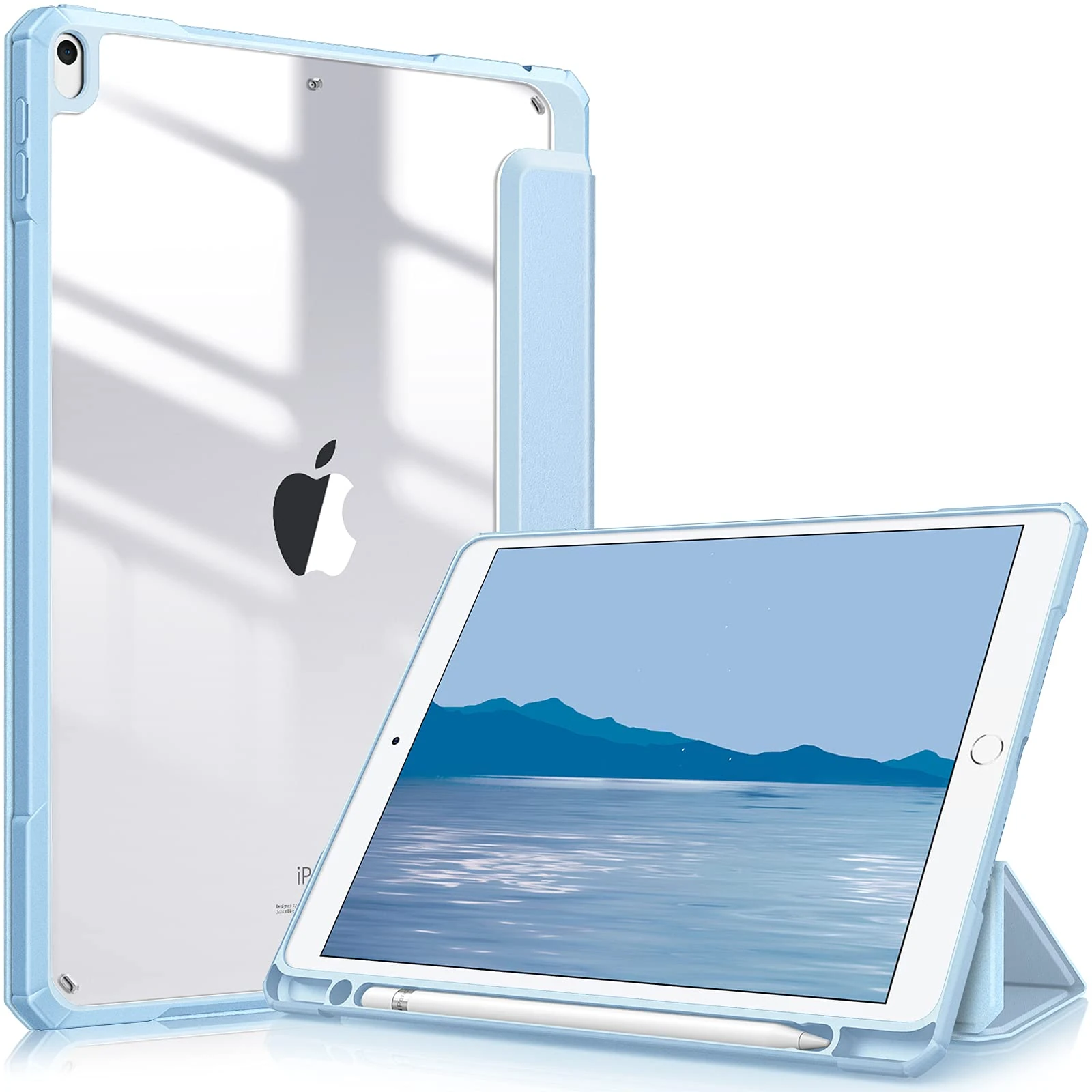 FINTIE Hybrid Case Compatible with iPad Air 3rd Generation 2019 / iPad Pro 3rd Generation 2017, 10.5-inch Built-in Pencil Holder Shockproof Cover with Clear Transparent Back Shell, Blue
