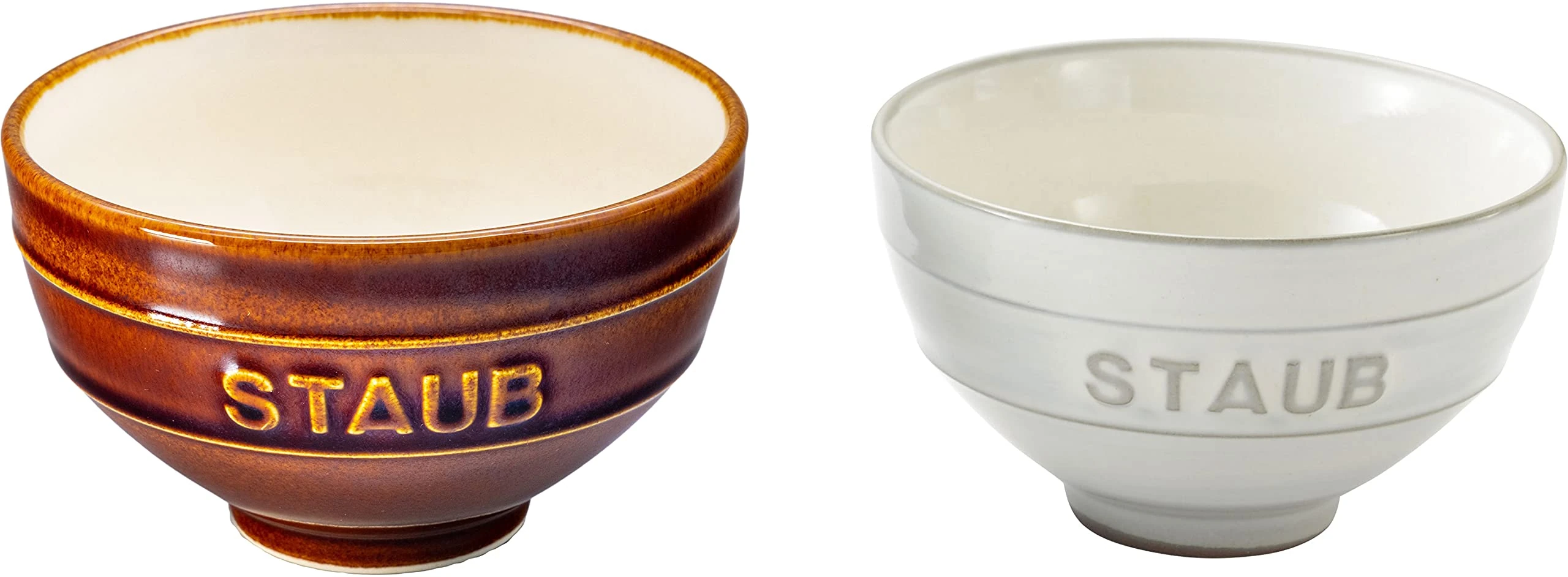 Staub Le Chawan 40508-532 Le Chawan Meoto Set, White, M/Chestnut, L, Made in Japan, Married Couple Bowl, Rice Bowl, Rice Bowl, Set