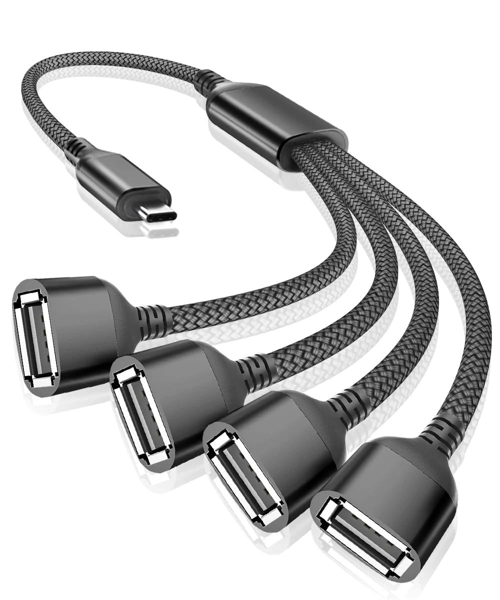 RUXELY USBC OTG Splitter Y Cable 0.3M,Type-C Male to 4 Female USB 2.0 Hub,Multi USB Port Expander,Multiport Split Adapter for Mac,iPhone 16 15,Galaxy S23 S24 Ultra,A54 A73,Microsoft Surface Pro Go