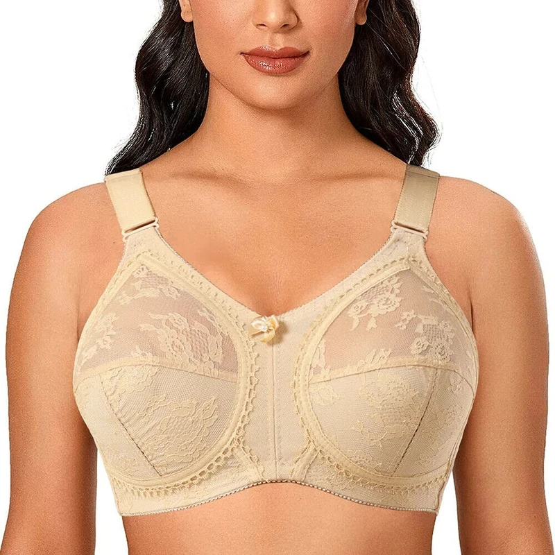 Ayigedu Ladies Plus Size Bra Minimiser Full Coverage Firm Hold Non Padded No Wired 52E Beige