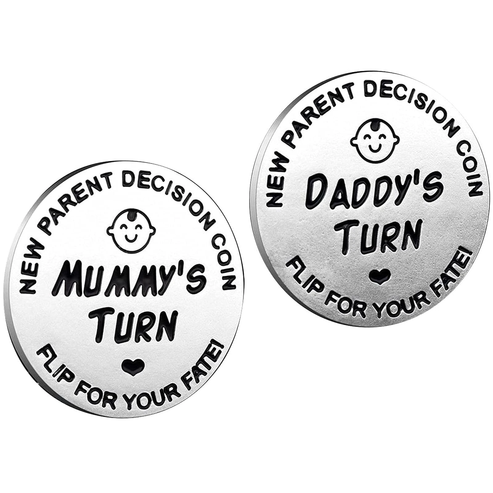 huishi Funny Decision Coin for New Parents，Gifts for Mum Dad，Newborn Baby Gifts，Flip Coin Decision，Mother's Day, Baby Shower Gift，Birthday, Anniversary, Stainless Steel (Silver)