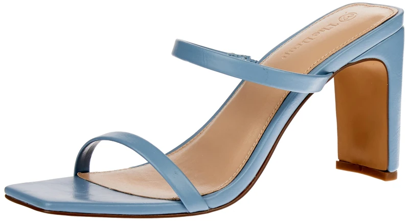 The Drop Women's Avery Square-Toe Two-Strap High Heeled Sandal, Dusty Blue, 6.5 UK