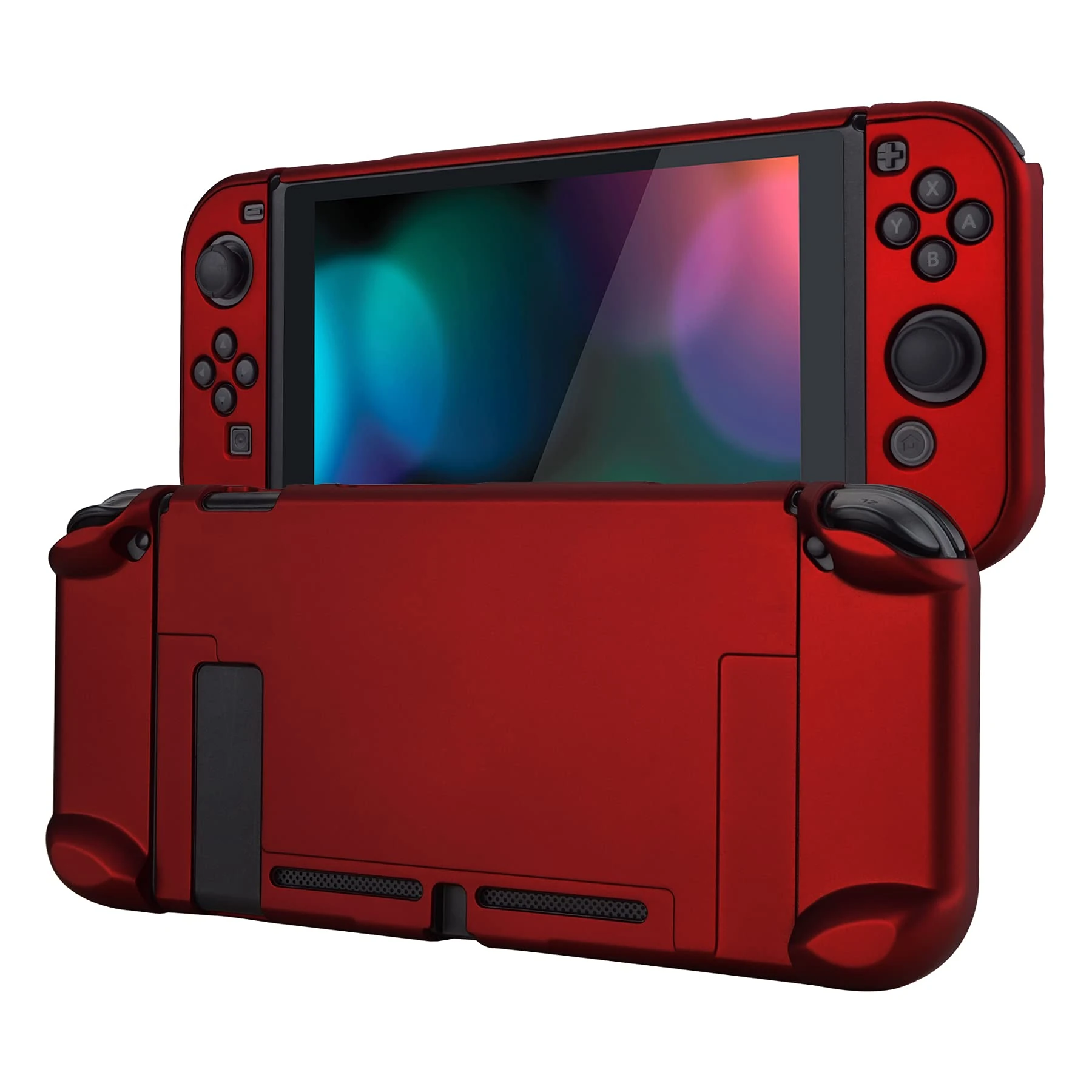 eXtremeRate PlayVital Back Cover for Nintendo Switch Console, NS Joycon Handheld Controller Separable Protector Hard Shell, Customized Dockable Protective Case for Nintendo Switch - Scarlet Red