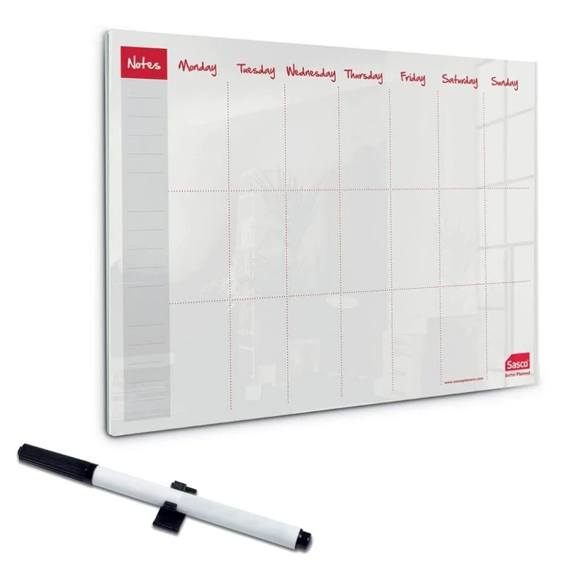 Sasco Semi Transparent Acrylic Mini Whiteboard Weekly Planner, Desktop, Frameless, Dry Erase, 600 x 450, Includes Whiteboard Pen, 2410180