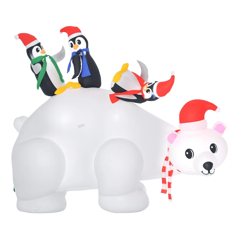 HOMCOM 5ft Outdoor Christmas Inflatable with LED Light, Lighted Blow up Polar Bear with Three Penguins, Giant Yard Party Decoration for Home Garden Lawn Party Prop