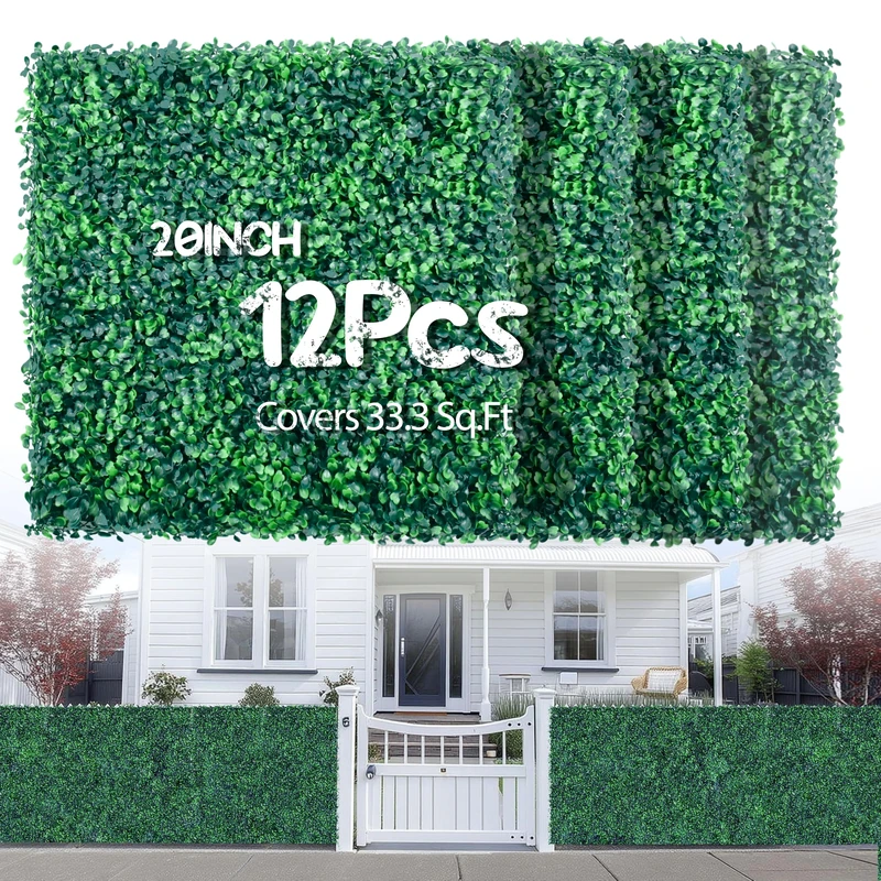 Hedge Maze Grass Wall Panels 12pc 20" x 20" Greenery Wall with UV Protection Boxwood Panels Grass Wall Backdrop Durable Green Wall Decor Suitable for Events, Indoor, Outdoor Decor