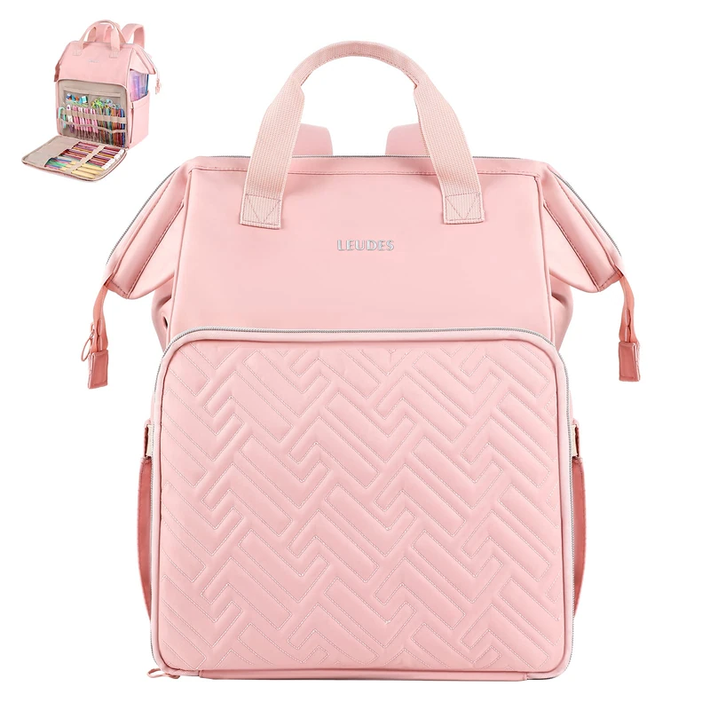 Leudes Knitting Bag Backpack, Yarn Storage Organizer Large Crochet Bag Tote Mother's Day Gifts Yarn Holder Case for Carrying Projects, Knitting Needles, Crochet Hooks and Other Accessories (Pink)
