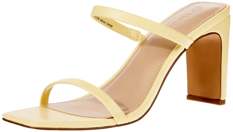 The Drop Women's Avery Square Toe Two Strap High Heeled Sandal, Pastel Yellow, 9 UK