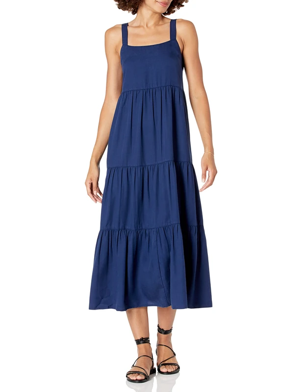 The Drop Women's Britt Tiered Maxi Tent Dress, Navy, XXL