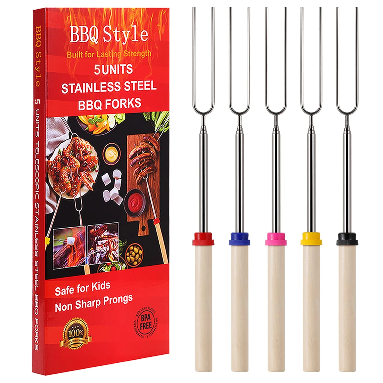 5 PCS Marshmallow Roasting Sticks, Telescoping Smores Sticks for Open Fire Pit, 32 Inch Long Marshmallow Toasting Barbecue Forks Smores Skewers for Campfire Camping Hotdog Hot Dog Bonfire Grill