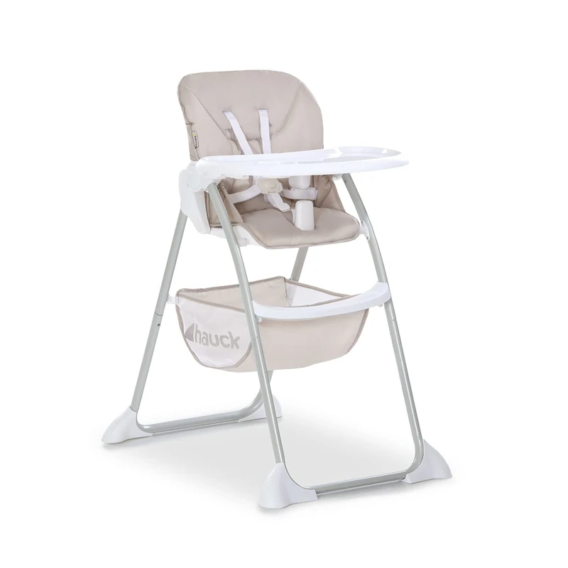 Hauck Sit N Fold Children's High Chair, from 6 Months to 15 kg, Narrow Foldable, Adjustable Backrest, Removable Tray, Large Toy Basket, Beige