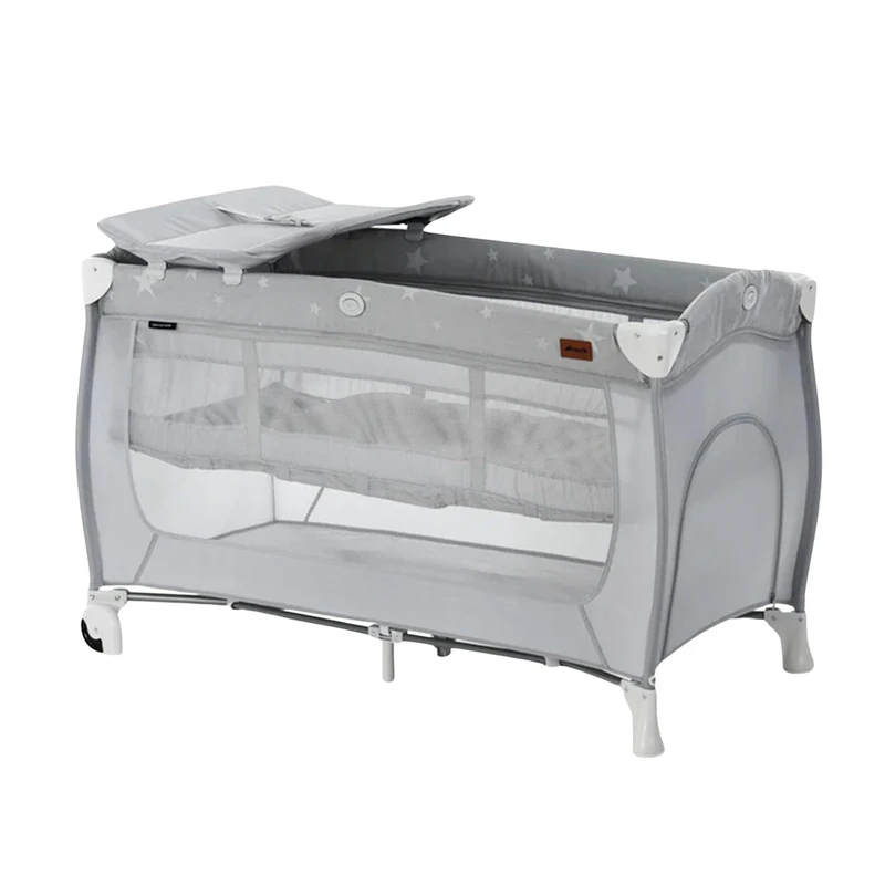 Hauck Sleep N Play Centre 600689 Combination Travel Cot Set for Babies and Children from Birth to 15 kg / 120 x 60 cm / 2 Heights / Including Changing Mat / Carry Bag / Slip On / Wheels / Stars Grey