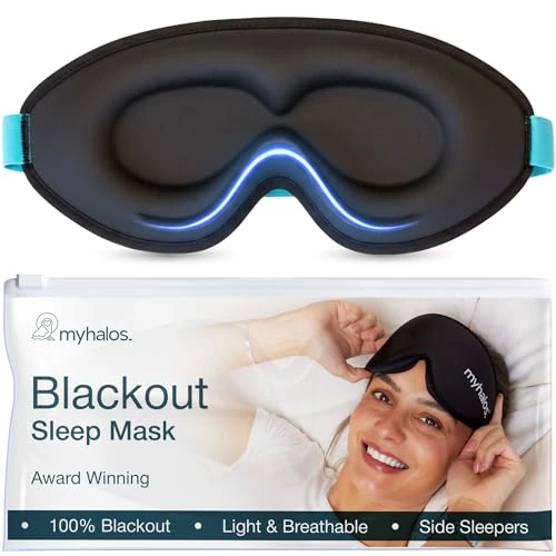MyHalos® 100% Blackout Sleep Masks for Women & Men - Zero Eye Pressure Eye Mask for Sleeping -Our Halo Sleep Mask Includes a Storage Pouch- Black Eye Mask for Travel or Blindfold