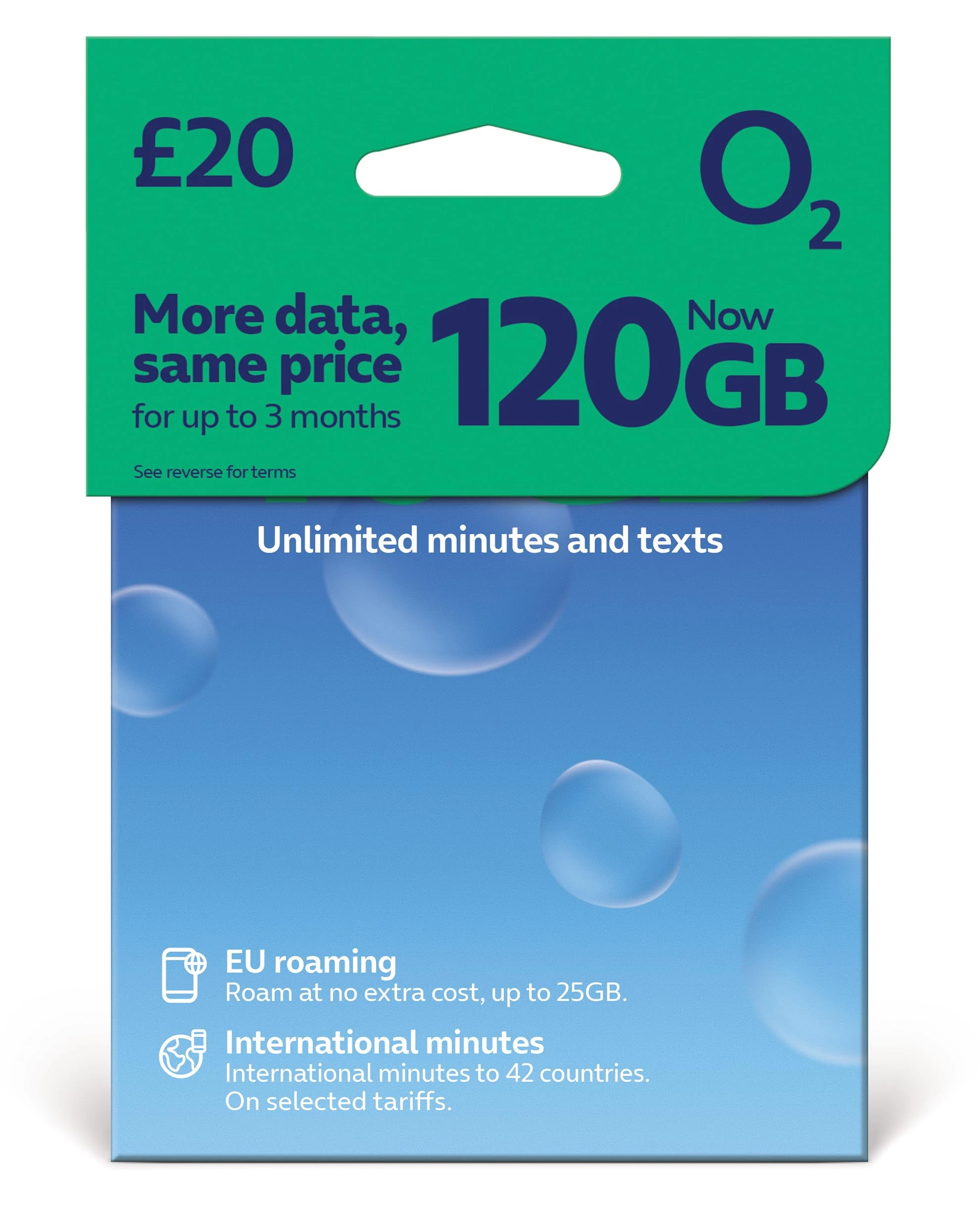 O2 SIM Card UK & EUROPE PREPAID PAYG £20 Bundle 40GB + (80GB FREE DATA every month for 3 months with regular top ups) ROAMING ALLOWANCE 25GB (Promotion request deadline of 07.01.2026)